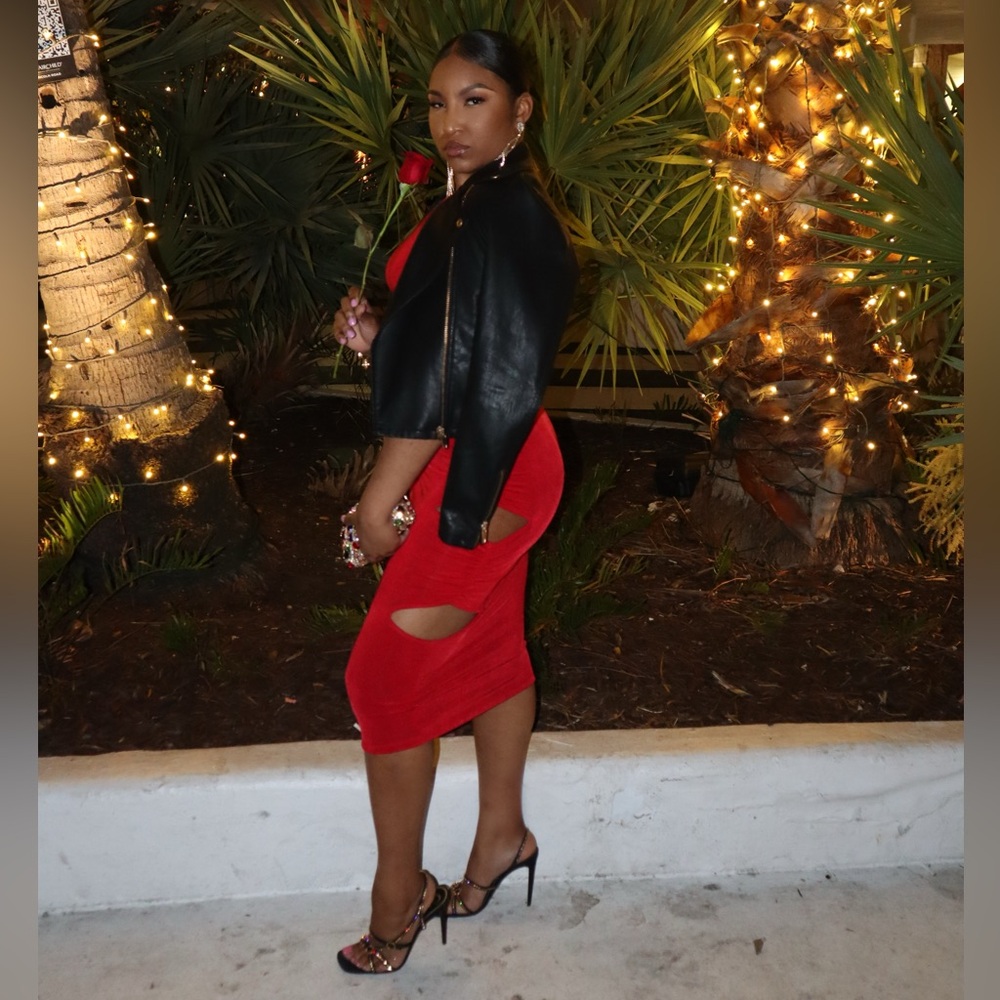 Red Cut-Out Bodycon Midi Dress | Sultry Date Night Statement | Worn Once | Sz M